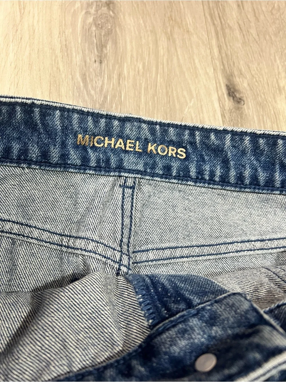 Michael Kors Frayed Denim Mini Skirt in Blue